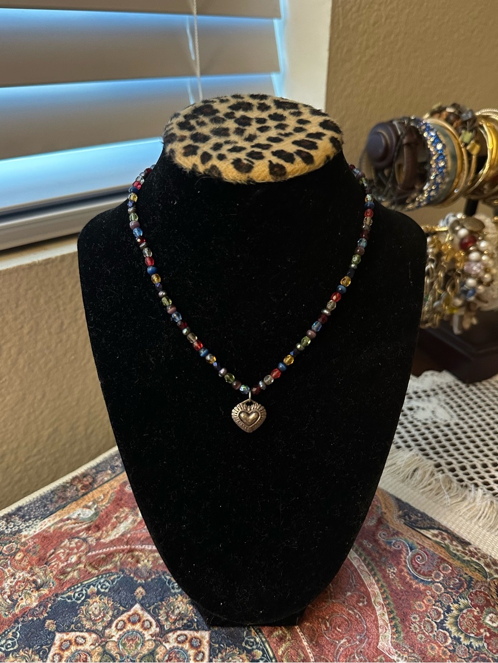 Multicolor Beaded Heart Pendant Necklace